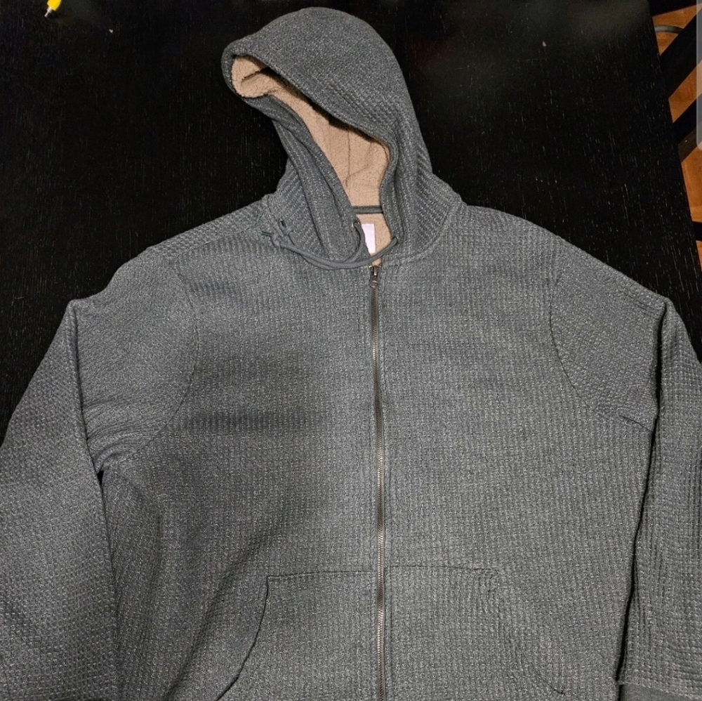 Old Navy Full Zip Hoodie Mens XXL London Thyme Green Faux Sherpa Sweatshirt
